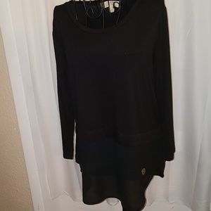 MK BASIC BLACK LONG SLEEVE W, SHEER HEM